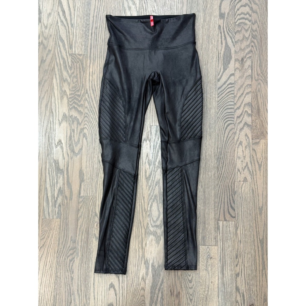 Spanx Faux Leather Moto Leggings Women Black Pull On Pants Sz M Shaping Slimming